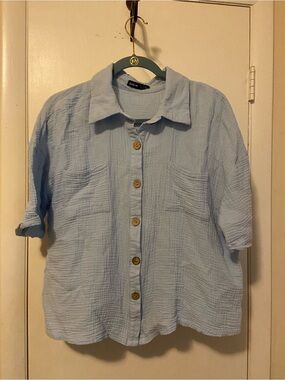 SHEIN Light Blue Button-Down Gauze Shirt